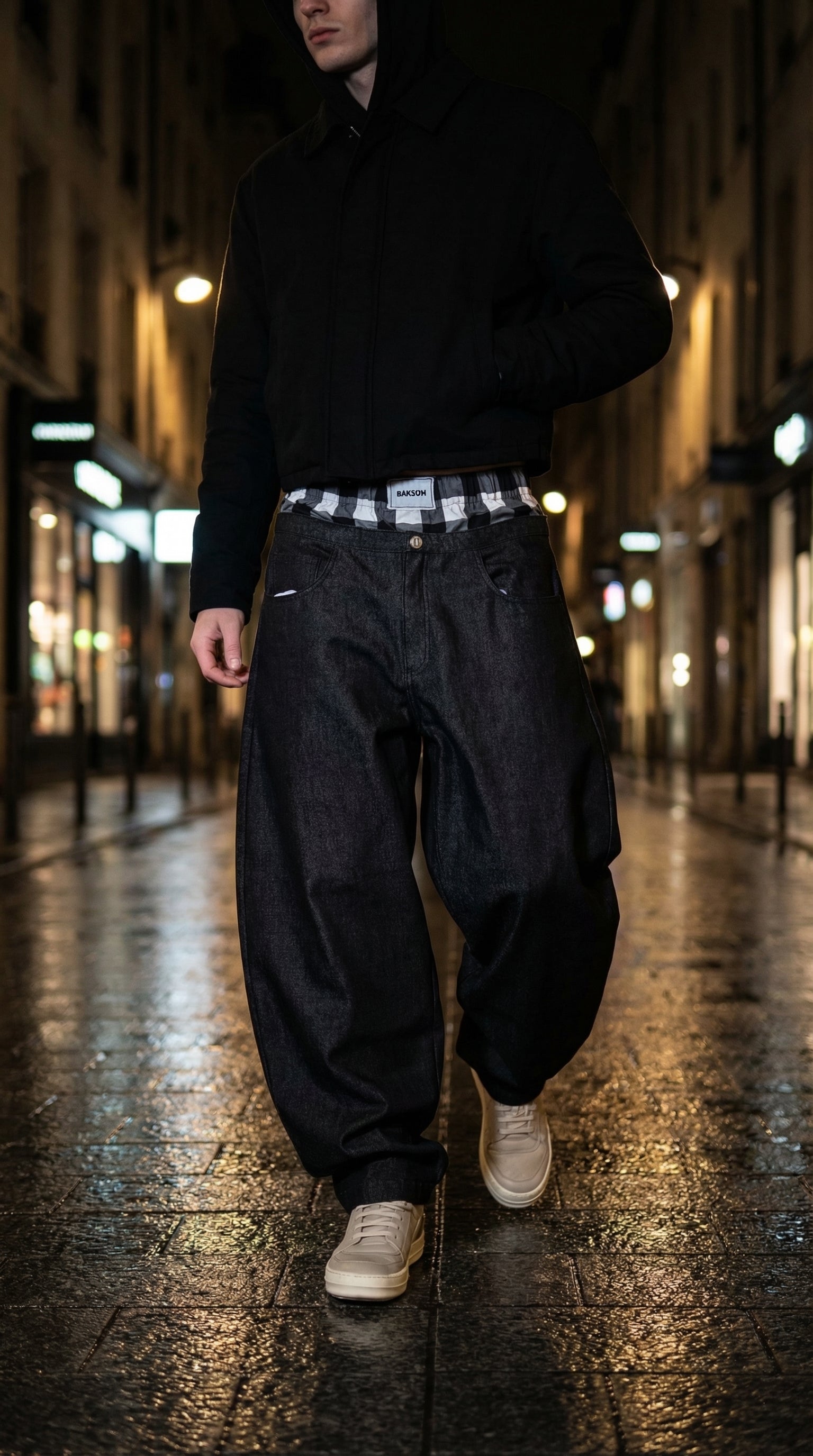 Jeans con biancheria a quadri