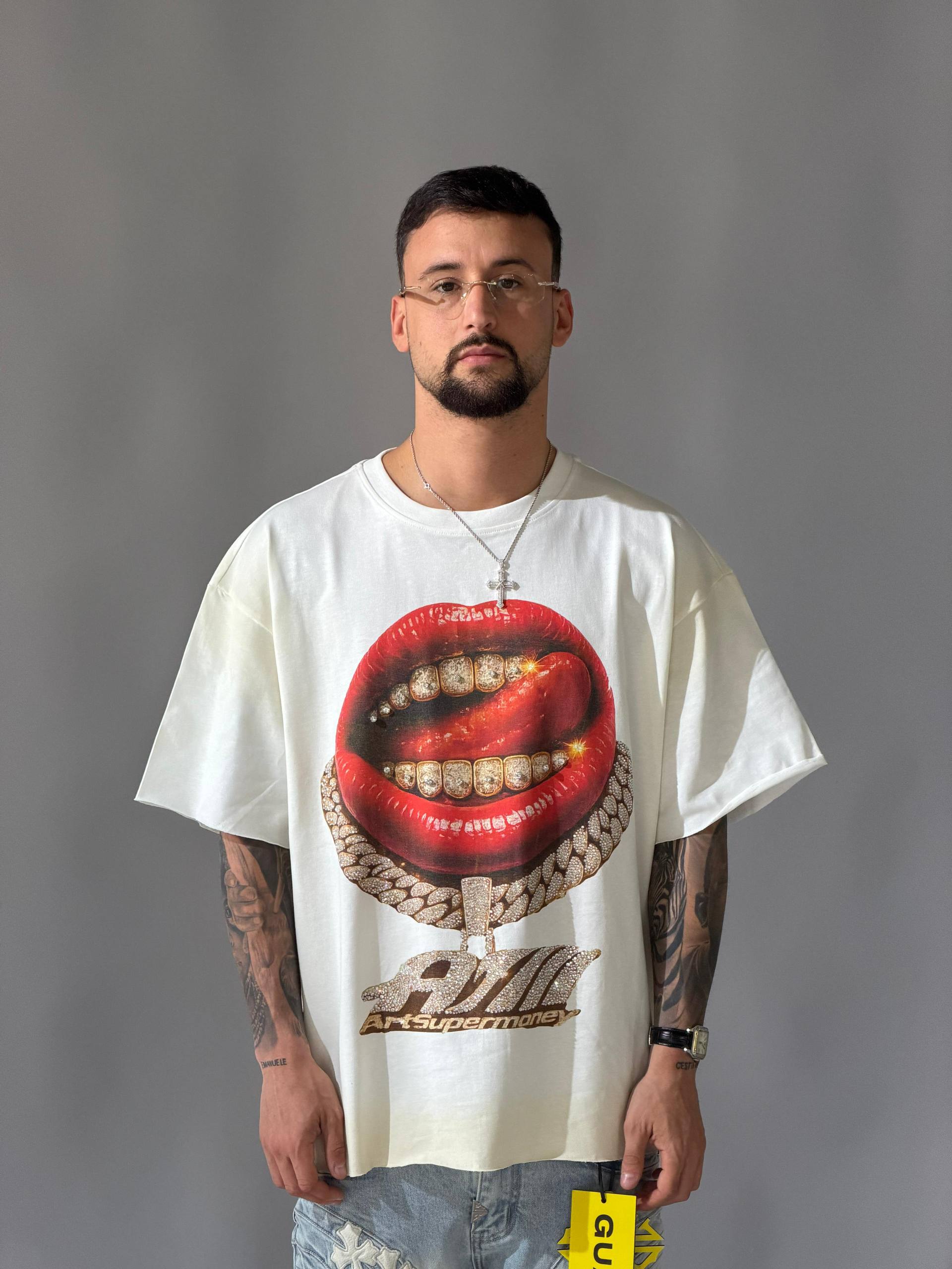 T-shirt artsupermoney - stampa con bocca